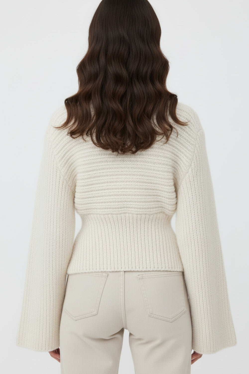 Women's Chunky Ribbed Knit Cardigan with Deep V-Neck and Single Button