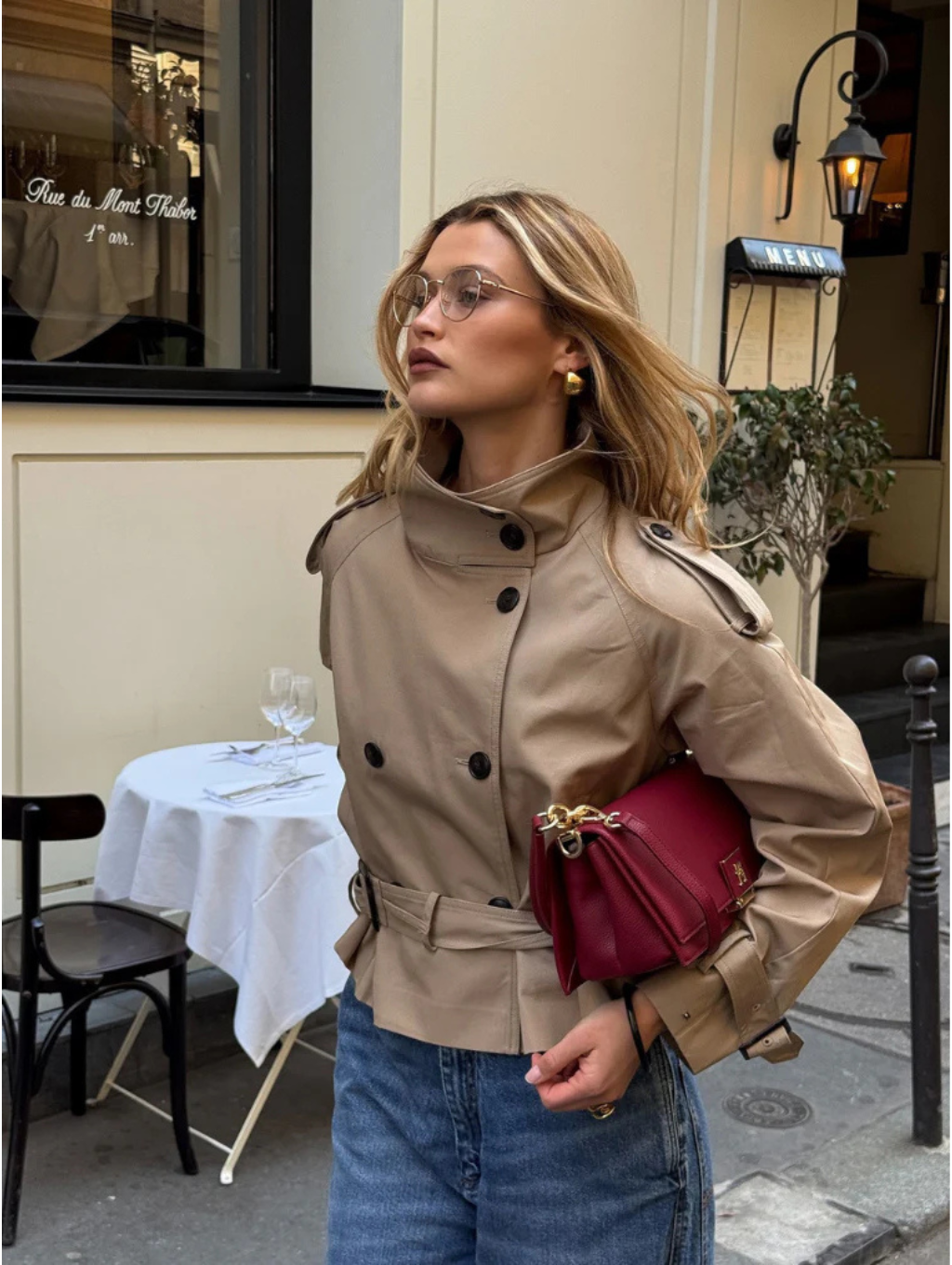 Cropped Trench Coat - Beige & Black