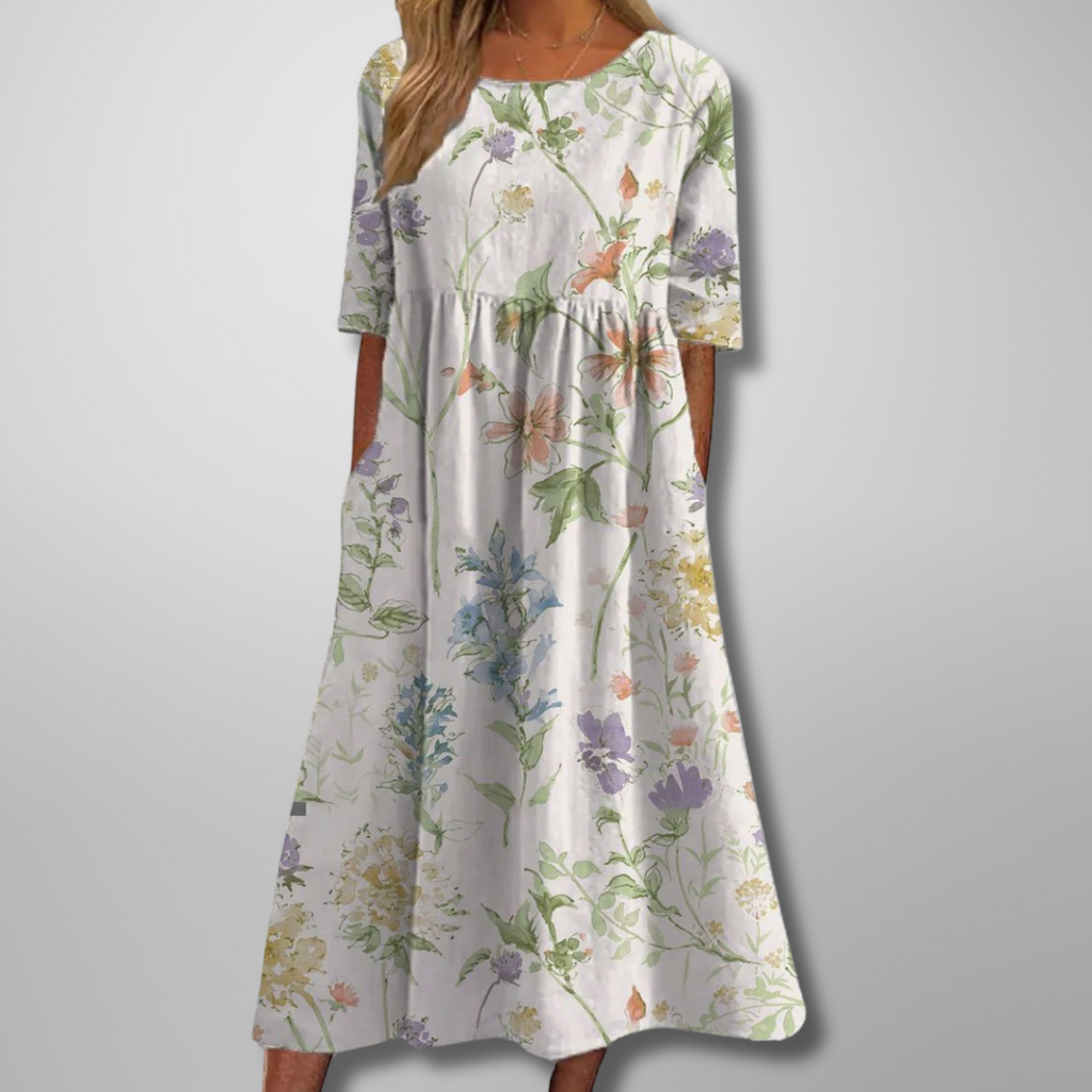 Floral Print Relaxed Midi Dress with Pockets