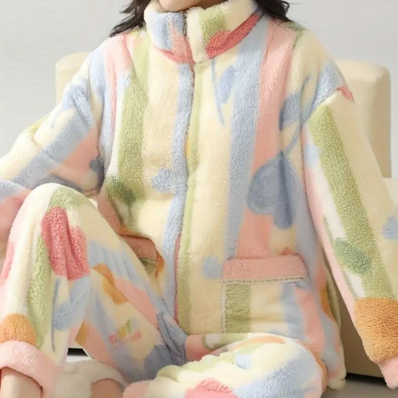 Women's Plush Fleece Zip-Up Jacket and Jogger Trousers Set
