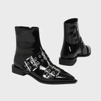 Chunky Mid-Heel Zipper Biker Boots - Womens Statement Footwear | Meave & Ivy