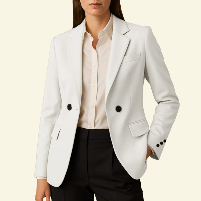 Women's Tailored Notch Lapel Blazer with Decorative Buttons and Flap