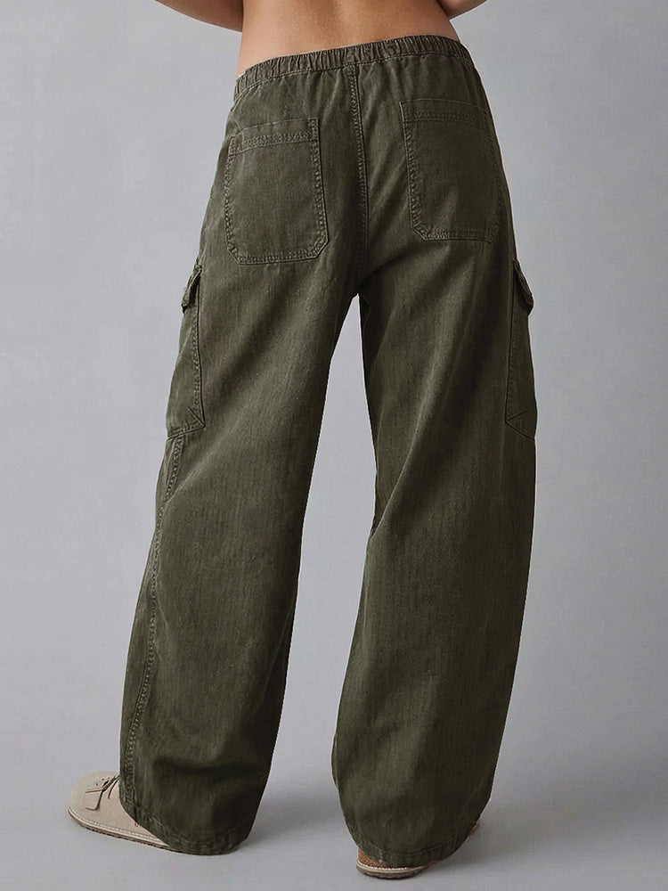 High-Waist Cotton Barrel-Leg Utility Trousers