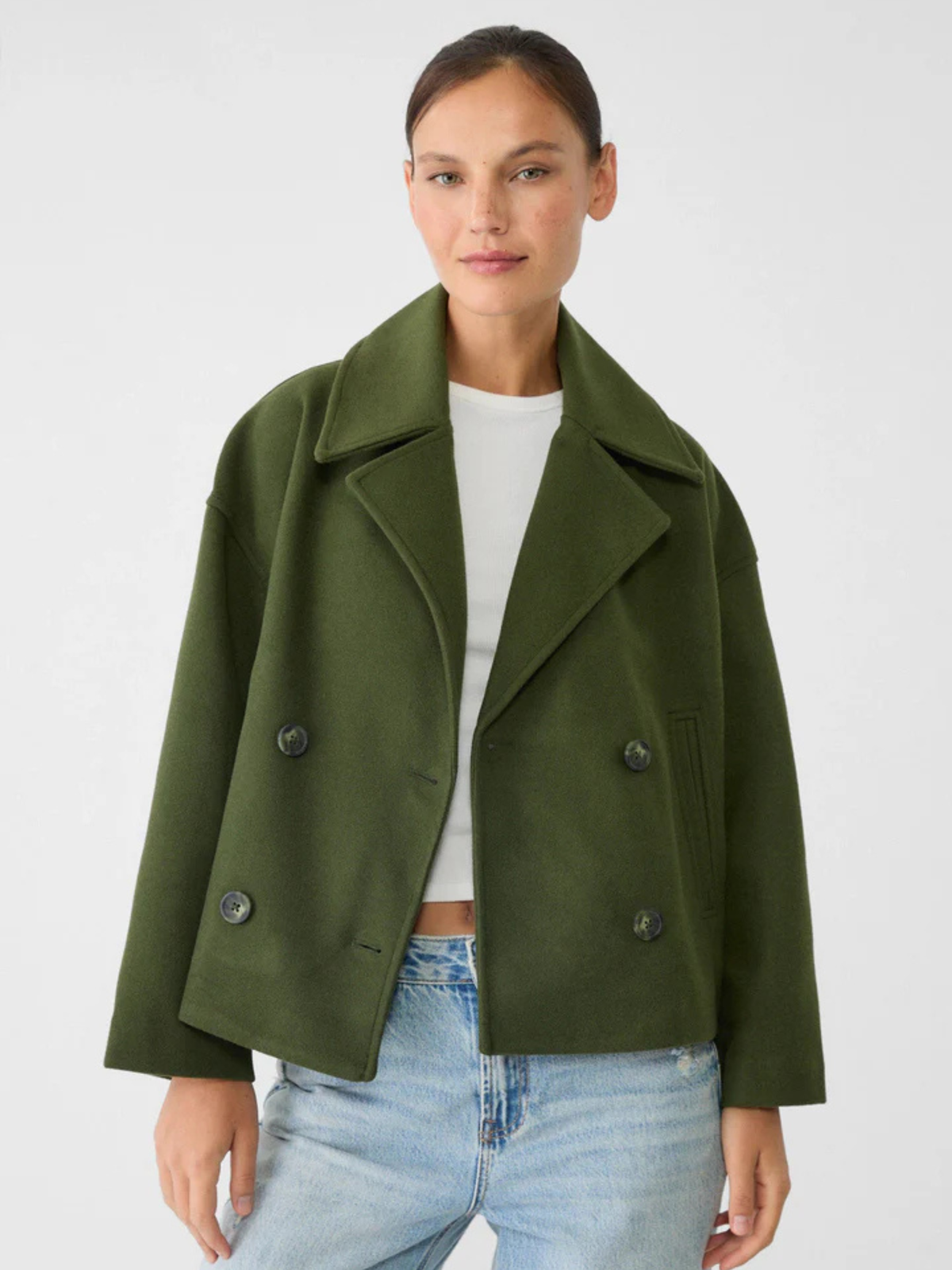 Cropped Double-Breasted Wool-Blend Jacket with Wide Collar