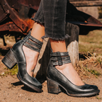 Block-Heel Buckle-Strap Leather Shoes
