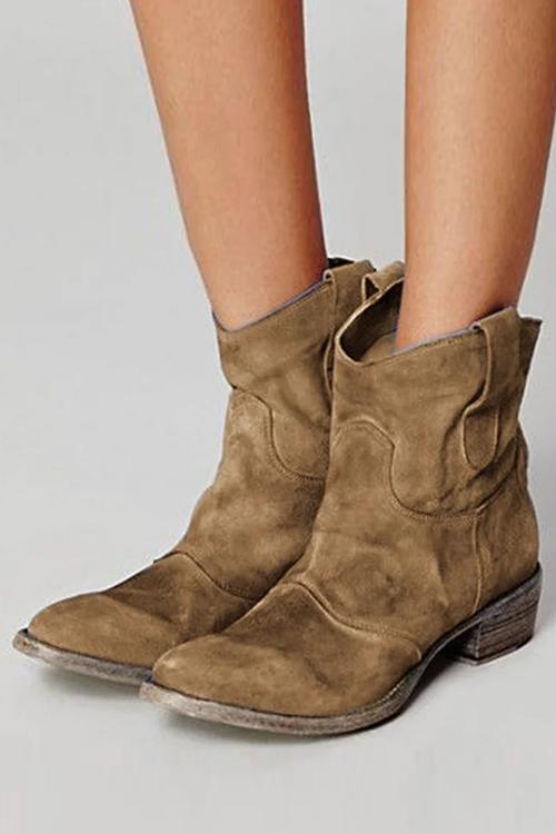 Women's suede-look Western Ankle Boots – Low-Heel Vintage Cowboy Shoes