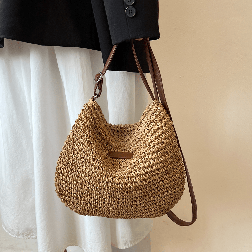 Women's Woven Hobo Shoulder Bag with Adjustable Strap