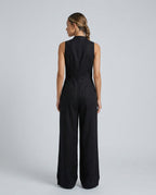 Linen-Blend Sleeveless Loose Jumpsuit