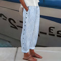 Striped Side-Button Trousers with Pockets