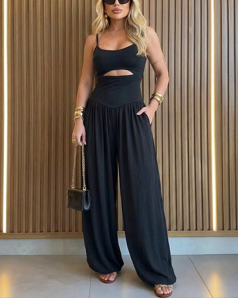 Cut-Out Waist Cami Backless Ruched High Waist Summer Jumpsuit | Meave & Ivy