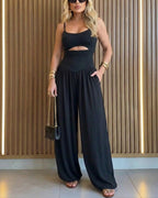 Cut-Out Waist Cami Backless Ruched High Waist Summer Jumpsuit | Meave & Ivy