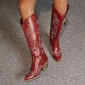 Knee High Embroidered Cowboy Boots with Pointed Toe