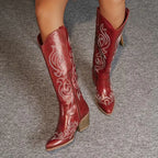 Knee High Embroidered Cowboy Boots with Pointed Toe