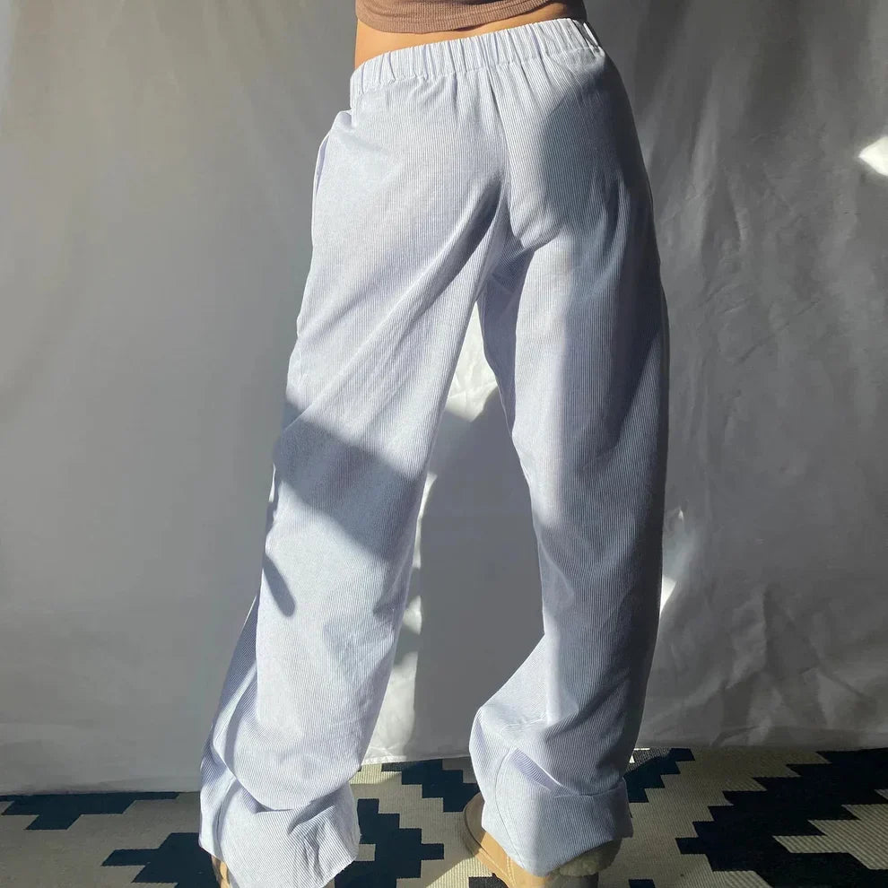 Women's Lightweight High-Waisted Wide-Leg Trousers – Elastic-Waist Cotton-Blend Style for Spring Summer Travel and Everyday Casual Wear