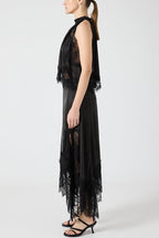 Satin Lace-Trim Top & A-Line Slit Skirt Set
