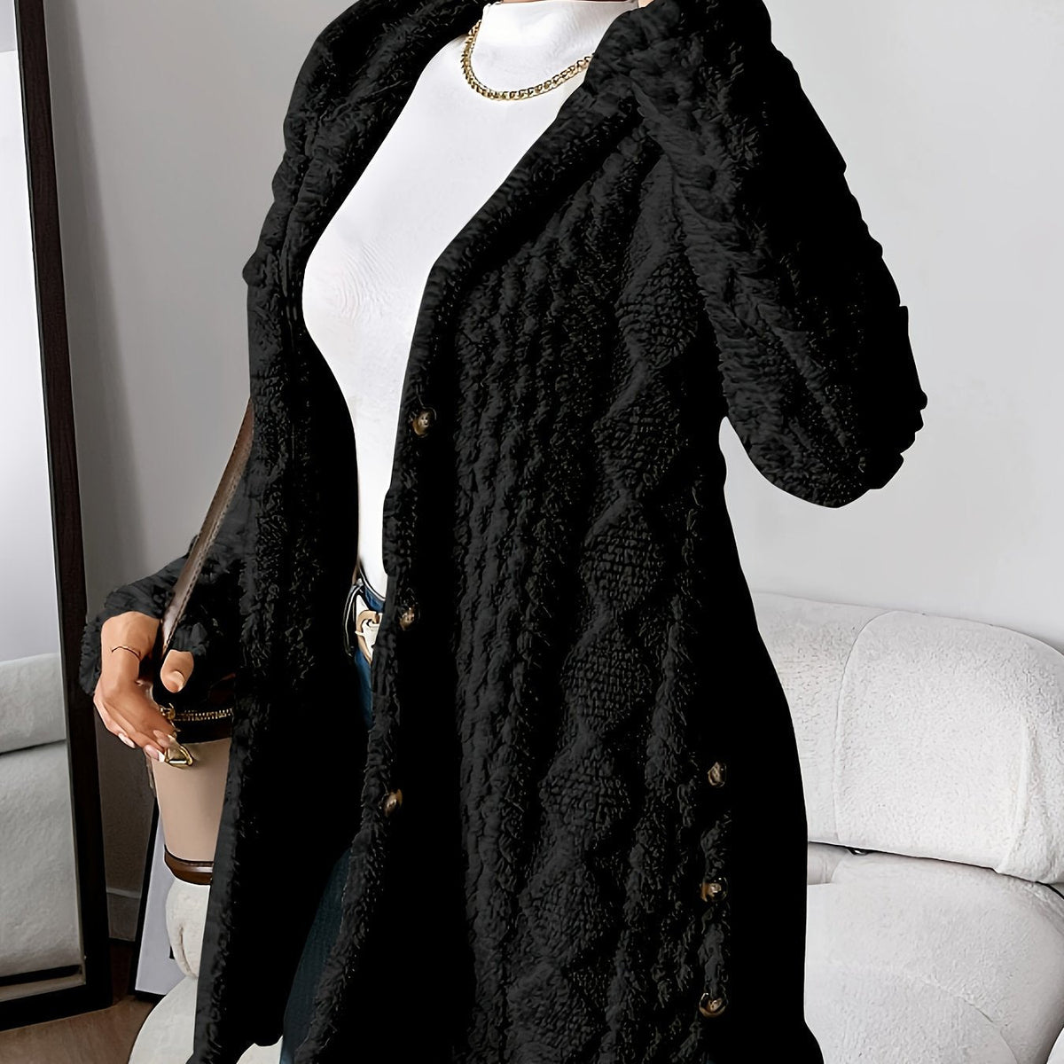 Women's Longline Textured Knit Cardigan with Button Front