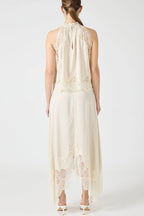 Satin Lace-Trim Top & A-Line Slit Skirt Set