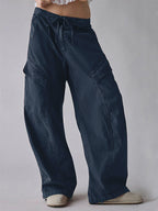 High-Waist Cotton Barrel-Leg Utility Trousers