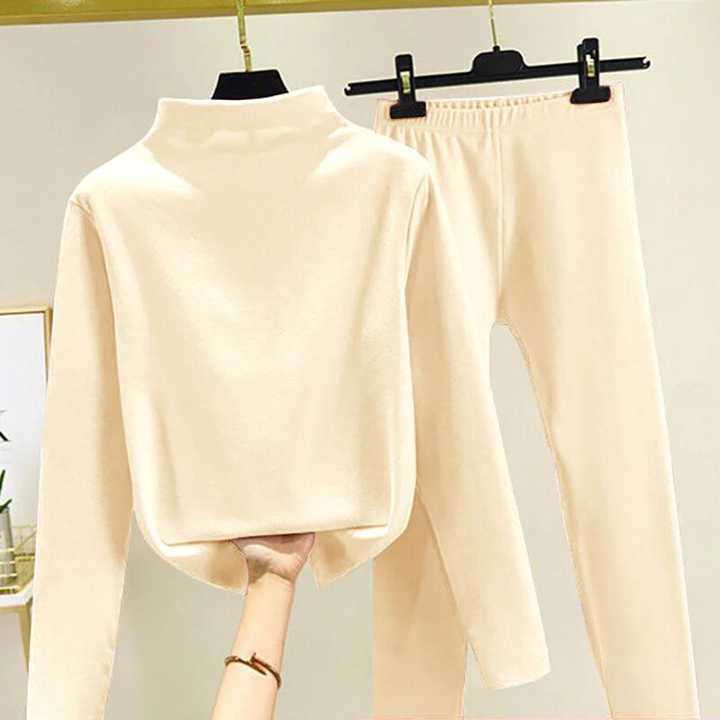 Women's Fleece High-Neck Top and Trousers Set