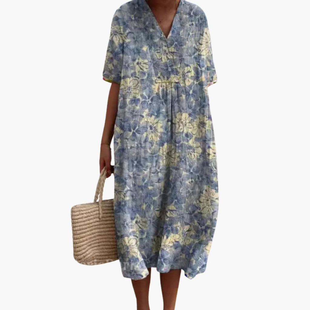 Floral V Neck Oversized Casual Midi Dress