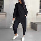 Women's Relaxed Crew-Neck Long-Sleeve Top and Tapered Trousers Set