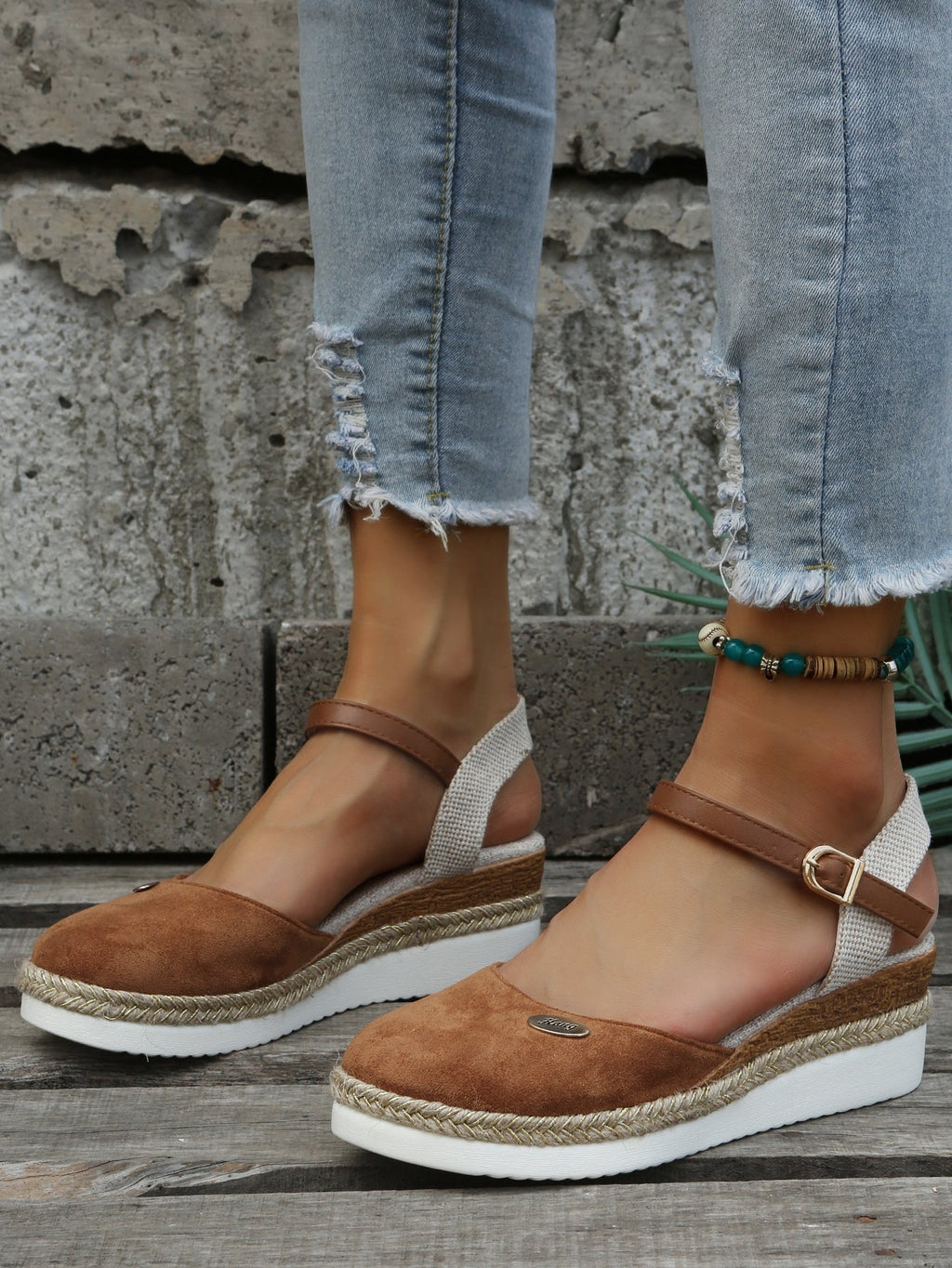Closed-Toe Espadrille Wedge Sandals