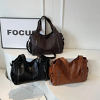 Women's Vegan Leather Shoulder Tote with Zip Pockets