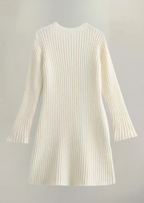 Knitted Mini Dress with Long Sleeves – Ribbed Stretch Jumper Dress