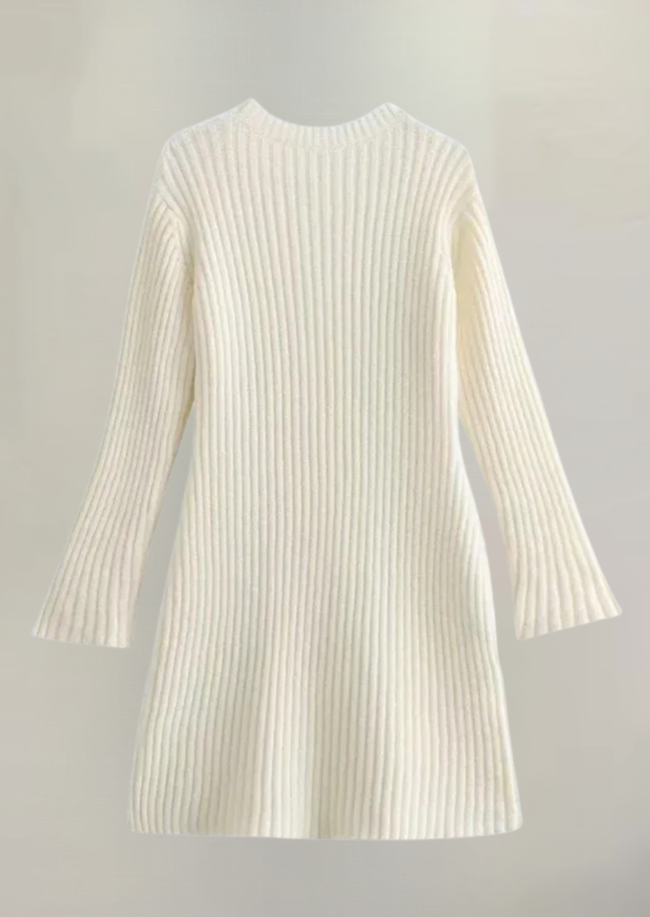 Knitted Mini Dress with Long Sleeves – Ribbed Stretch Jumper Dress