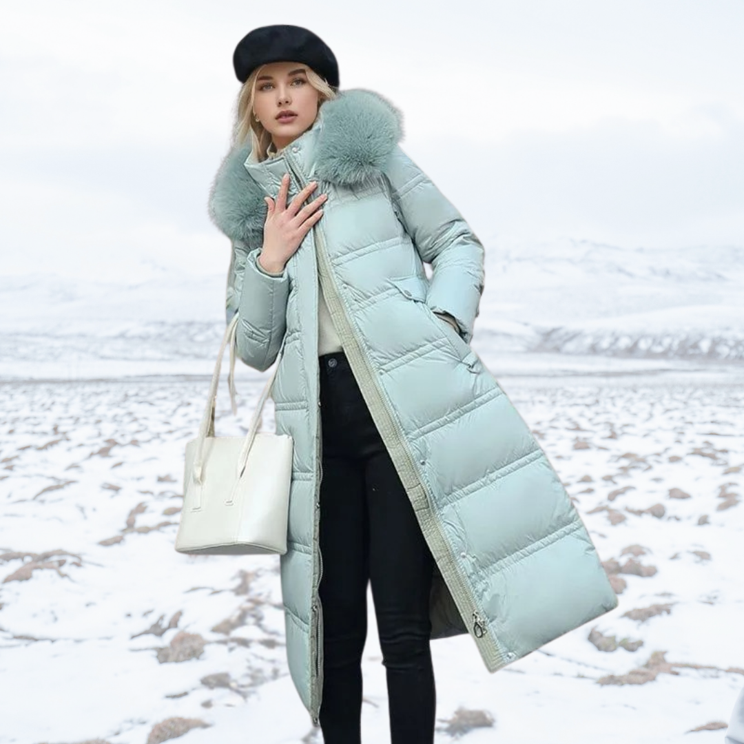 Women's Belted Long Puffer Coat – Faux-Fur Collar Padded Winter Style