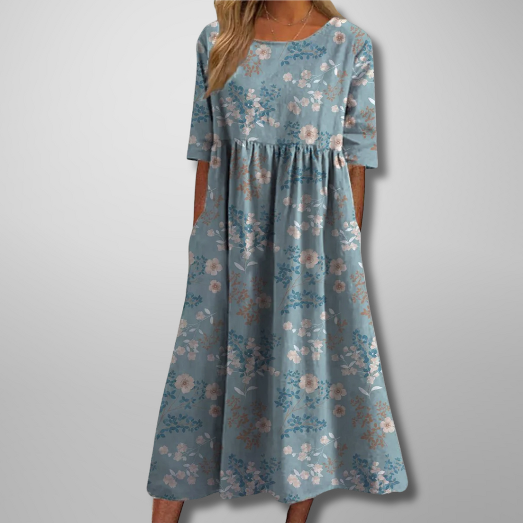 Floral Print Relaxed Midi Dress with Pockets