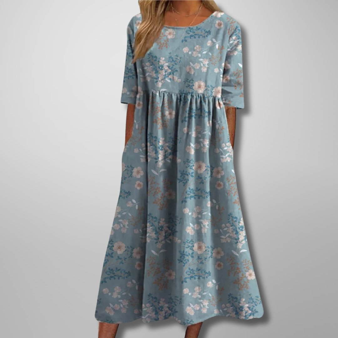 Floral Print Relaxed Midi Dress with Pockets