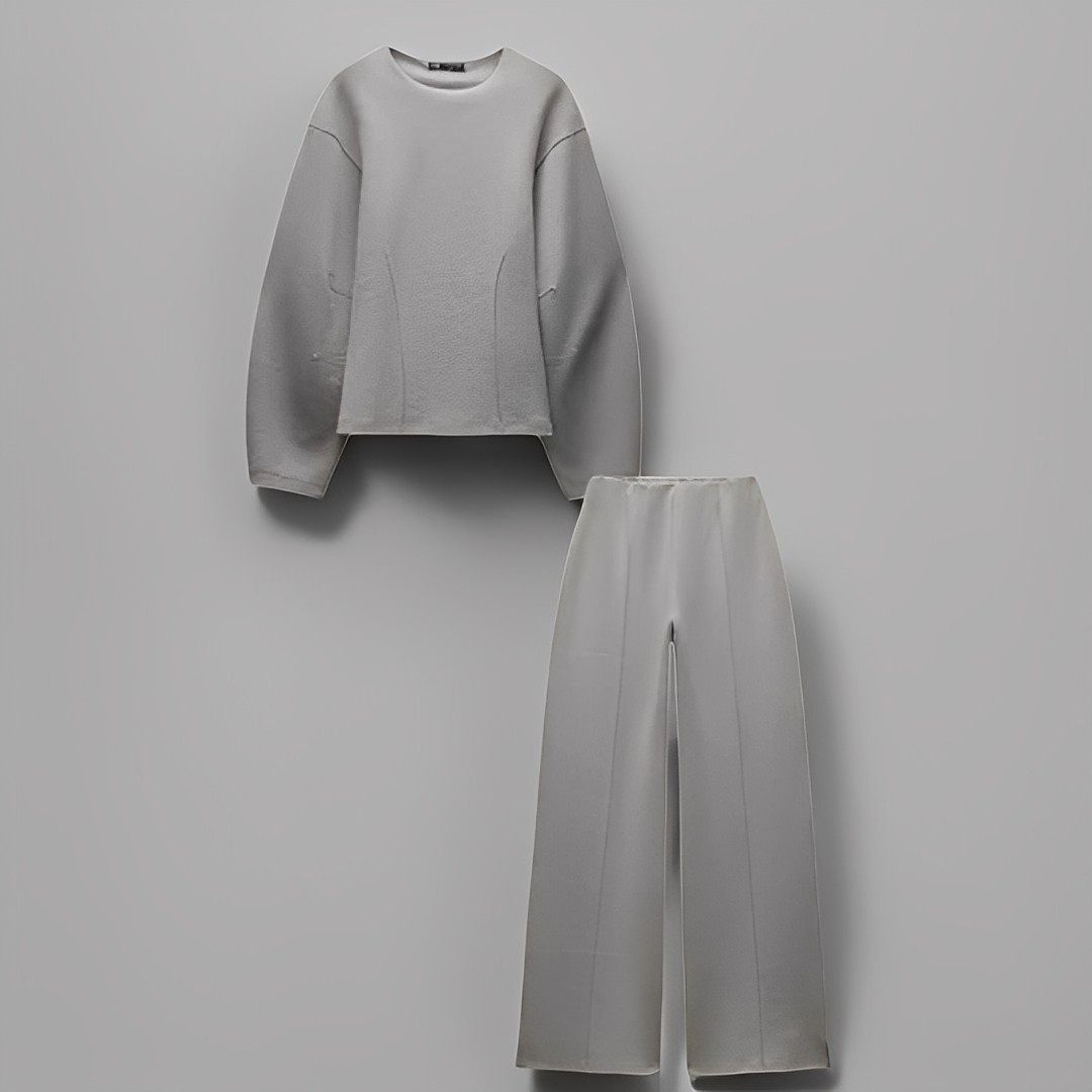 Women's Puff Sleeve Fitted Waist Top and Trousers Set