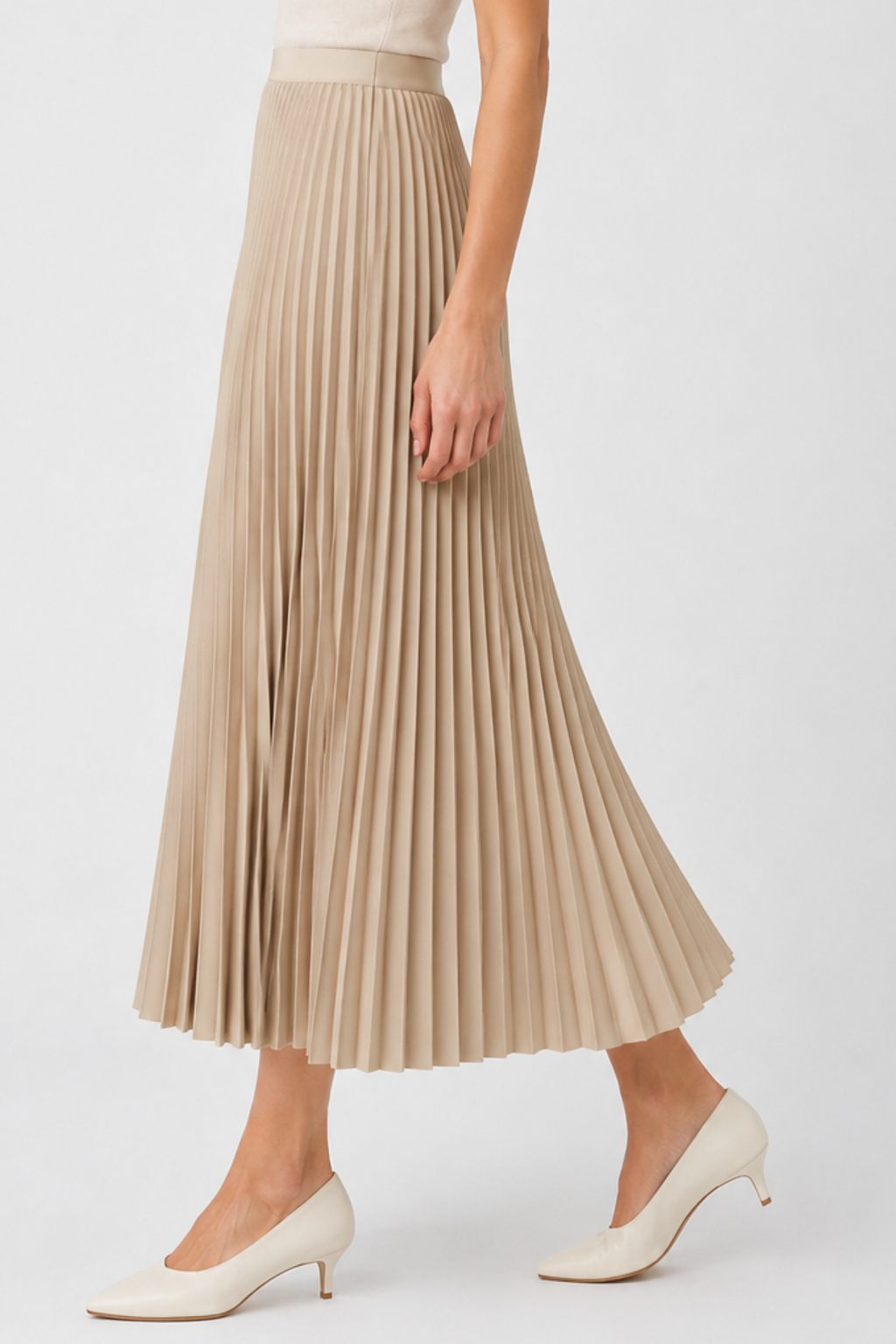 Accordion Pleated Midi Skirt – High Waist A-Line