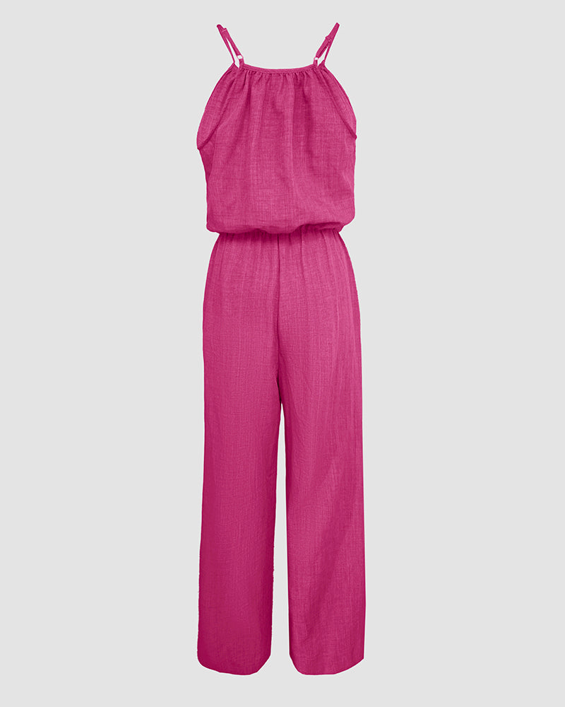 Spaghetti Strap Drawstring Tied Waist Casual Jumpsuit | Meave & Ivy