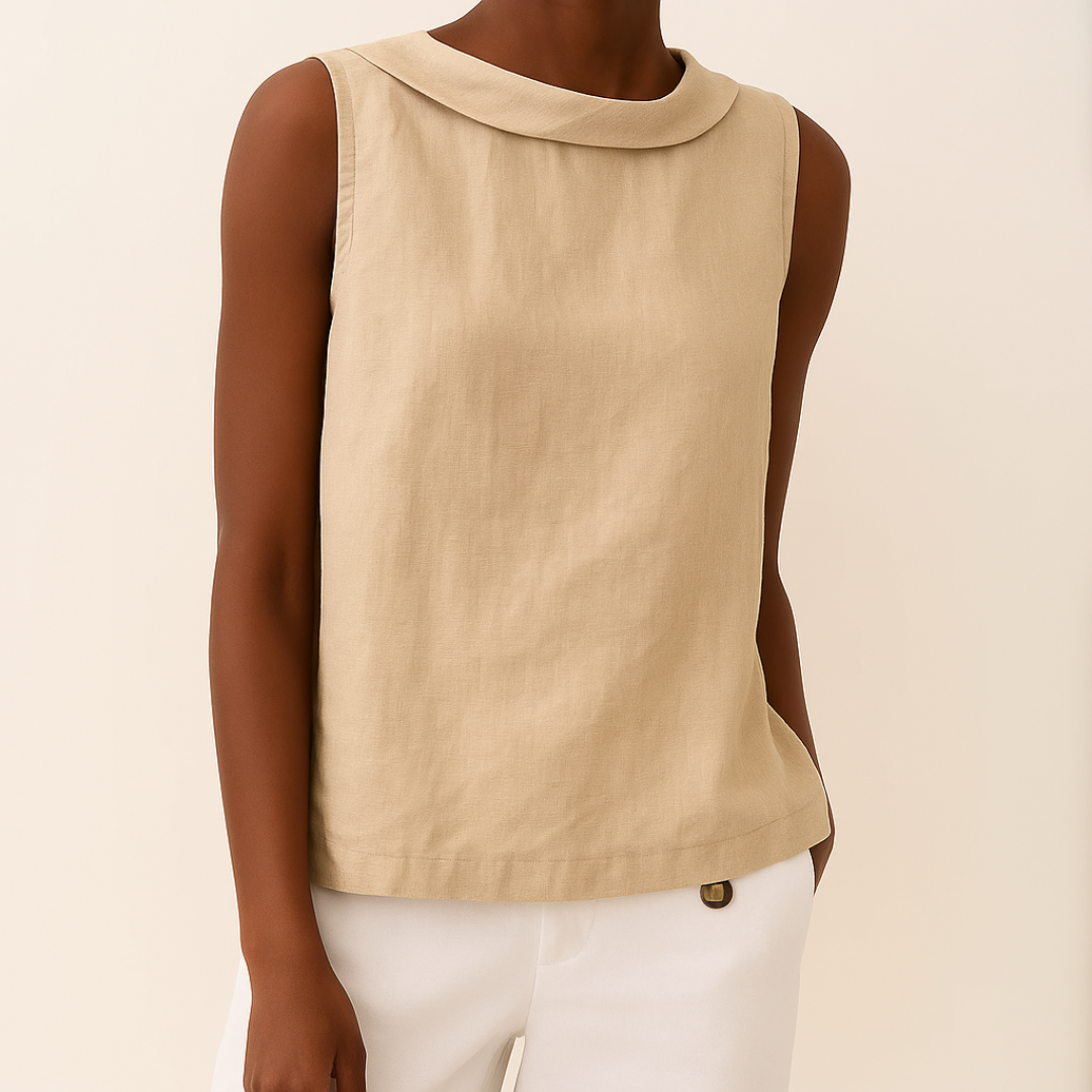 Sleeveless Roll-Neck Linen Top