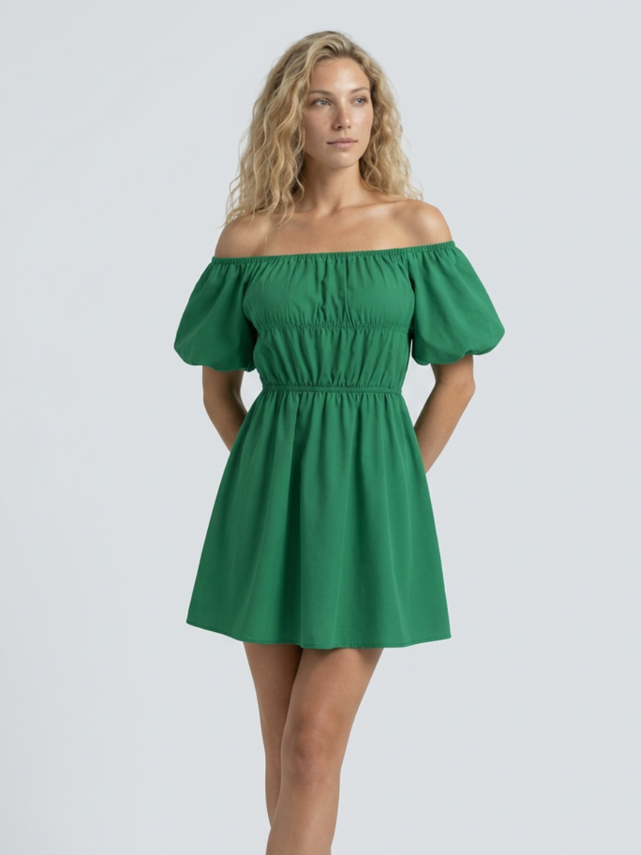Off-Shoulder Mini Dress with Puff Sleeves