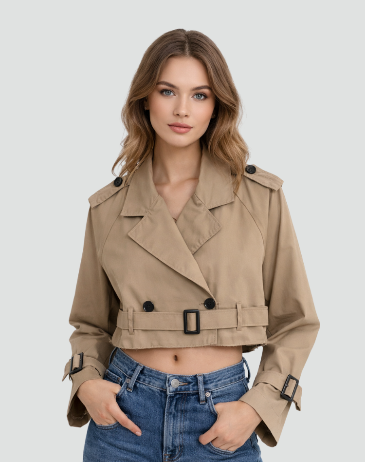 Short Cotton Trench Coat – Cropped Regular Fit