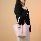 Structured Basket Handbag with Twist Lock – Faux Leather Bucket Bag
