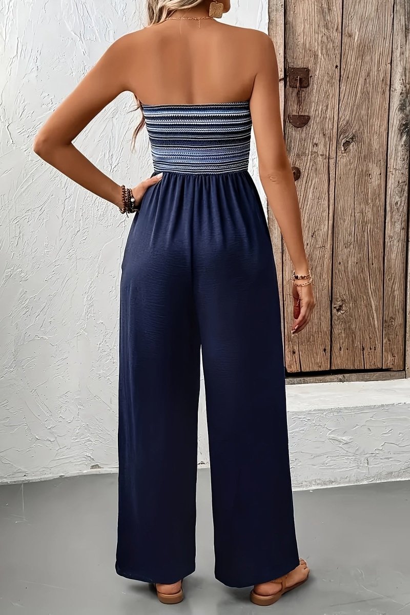Women's Strapless Wide-Leg Jumpsuit with Shirred Bodice