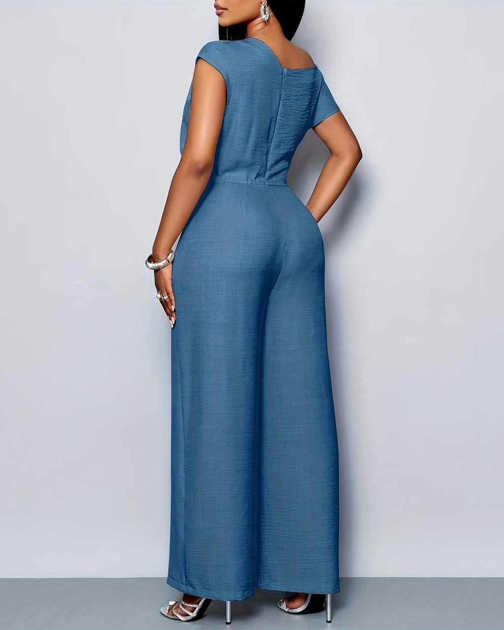Women's Asymmetric One-Shoulder Wide-Leg Jumpsuit with Defined Waist