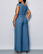 Women's Asymmetric One-Shoulder Wide-Leg Jumpsuit with Defined Waist