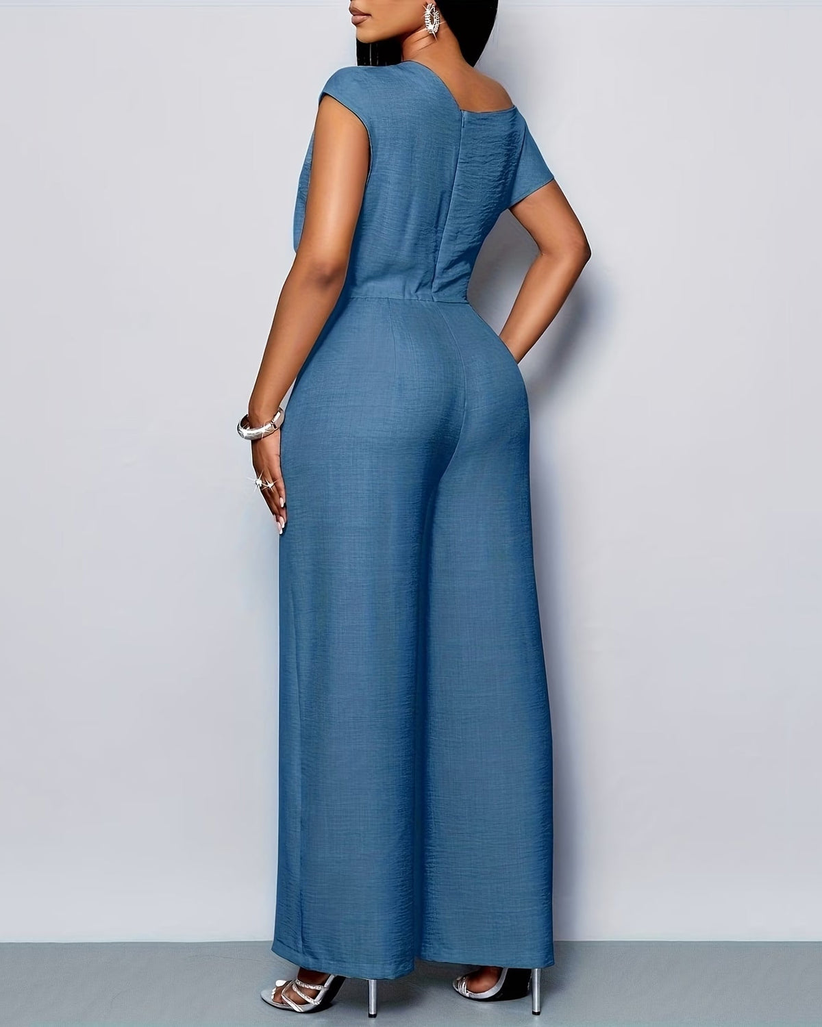Women's Asymmetric One-Shoulder Wide-Leg Jumpsuit with Defined Waist