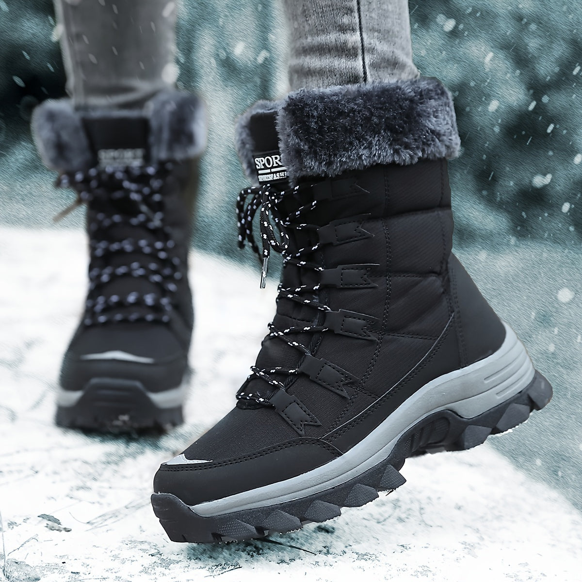 Women's Warm Winter Boots – Leather Look, Water-Repellent
