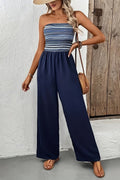 Women's Strapless Wide-Leg Jumpsuit with Shirred Bodice