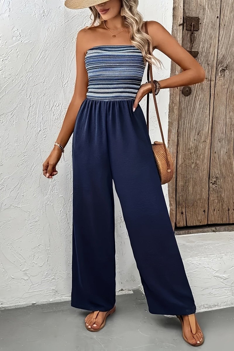 Women's Strapless Wide-Leg Jumpsuit with Shirred Bodice