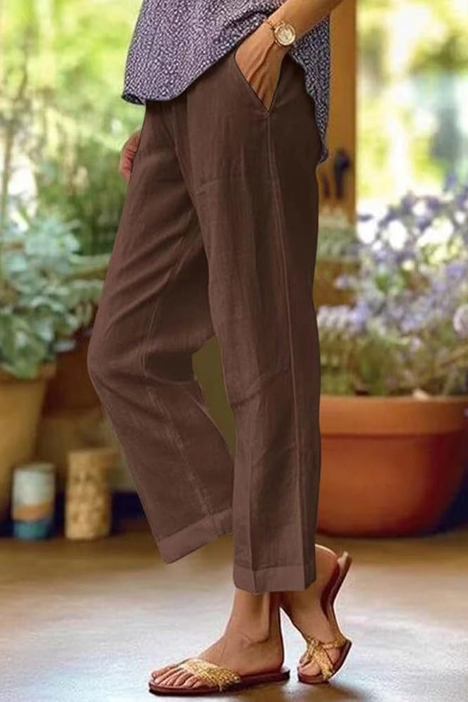 Cropped Linen Summer Trousers with Pockets