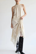 Satin Lace-Trim Top & A-Line Slit Skirt Set