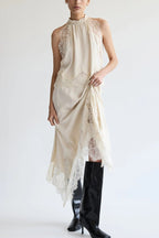 Satin Lace-Trim Top & A-Line Slit Skirt Set