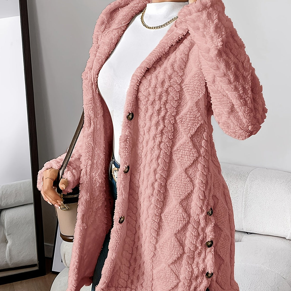 Women's Longline Textured Knit Cardigan with Button Front